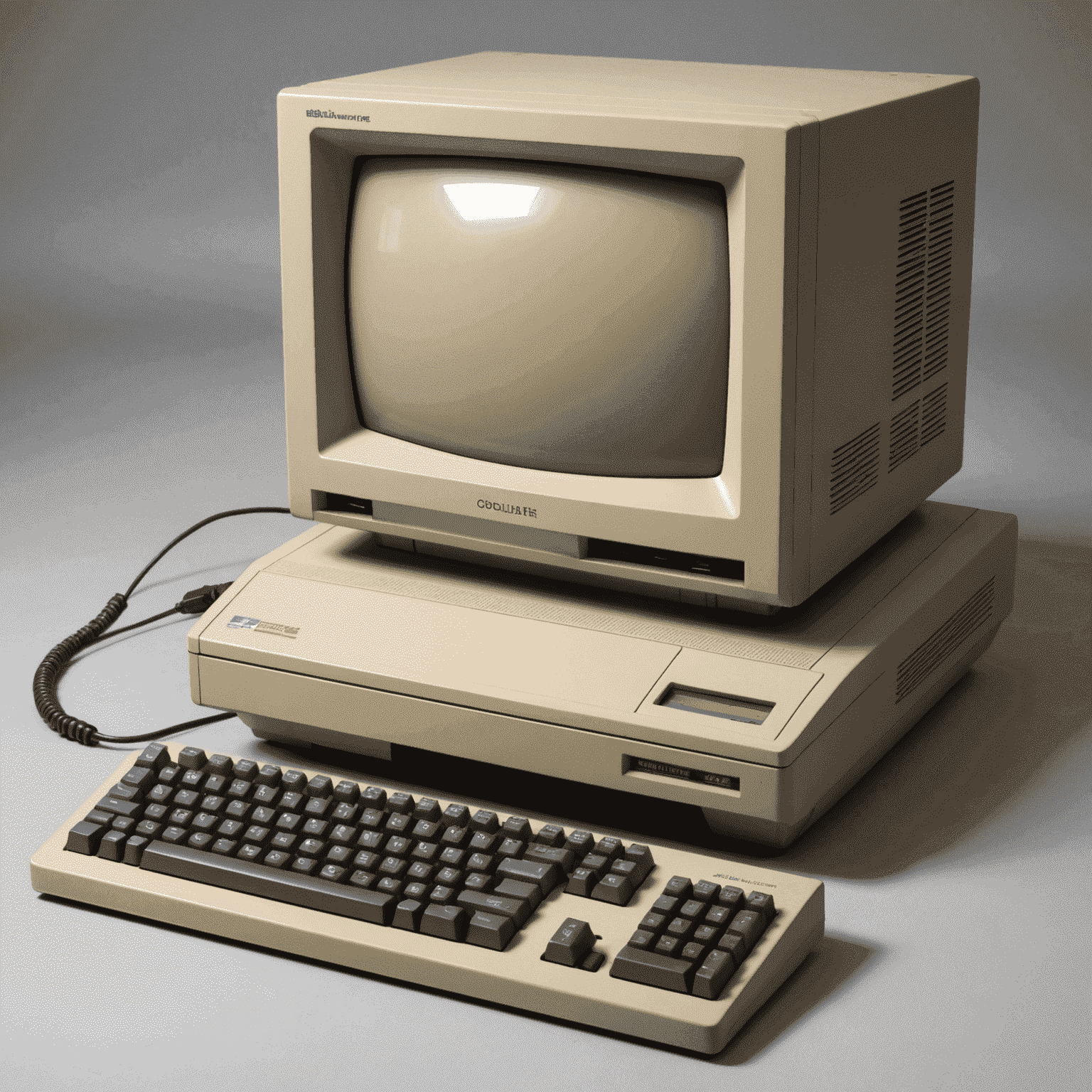 An old, bulky beige computer from the 1990s running a classic game